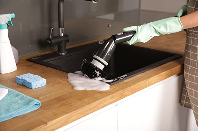 JULY HOME Electric Spin Scrubber with Adjustable Extension Shower Scrubber Brush, Cordless Automatic Power Scrubber for Shower, Cleaner for Tile, Floor, Long Handle & 3 Brush (Packaging May Vary)